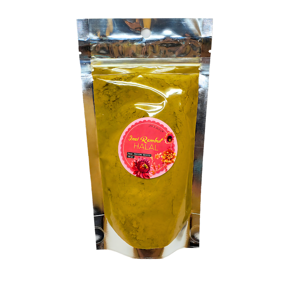 Pek 100g Inai Rambut Halal ZMBeauty serbuk asli tanpa campuran kimia.