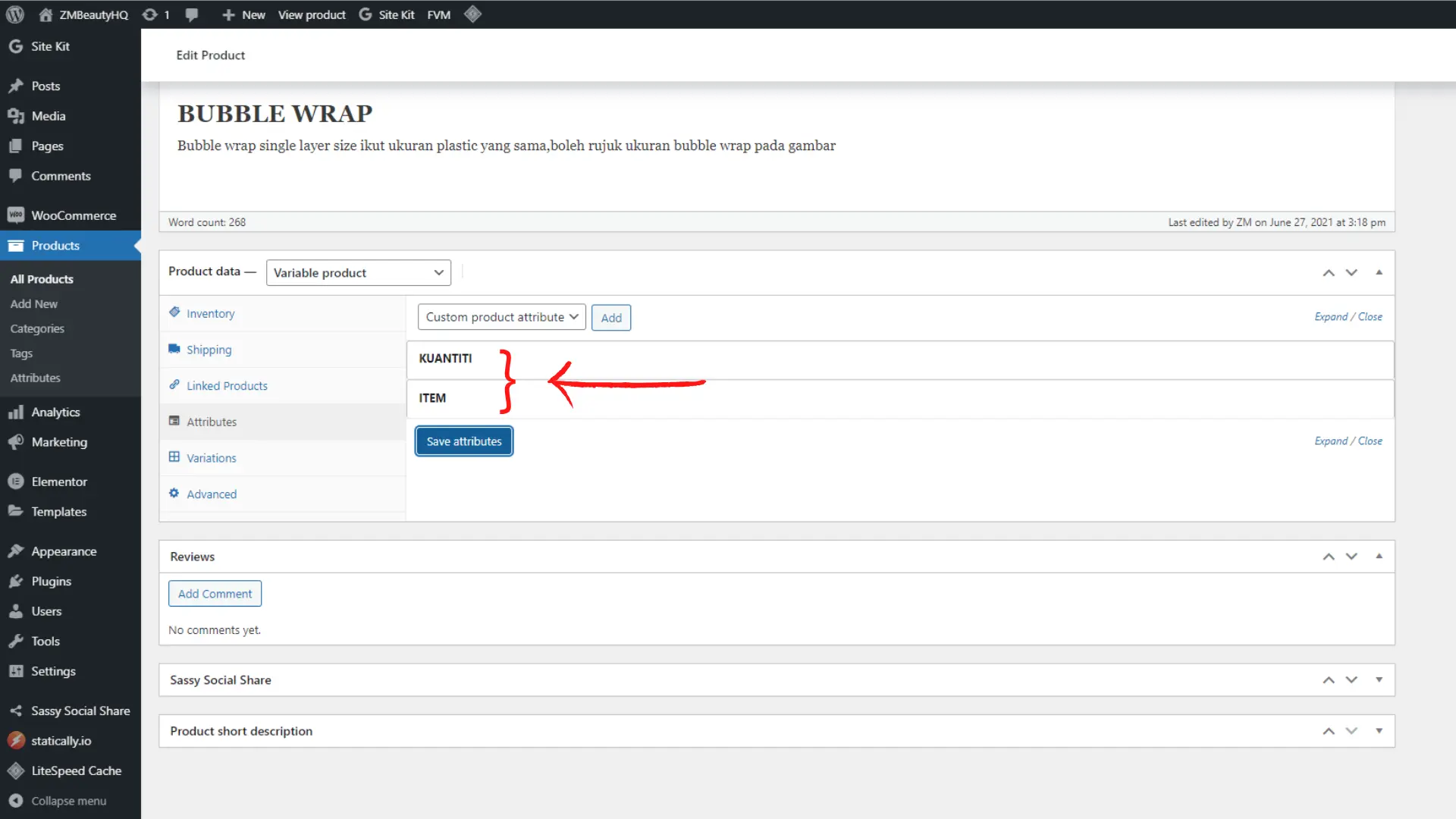 Pembinaan dua jenis atribut sifat barangan secara serentak bagi Tutorial Cara Buat Lebih Dari Satu Variasi Produk Di WordPress.