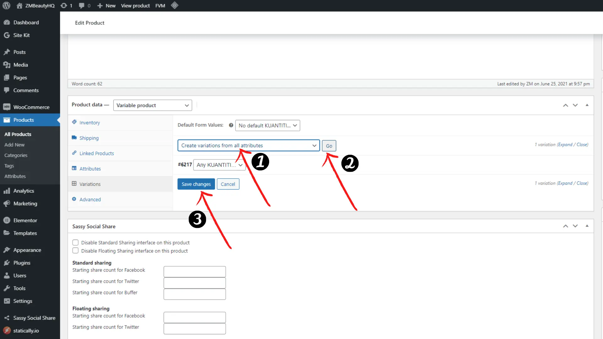 Penukaran jenis data barangan kepada mod variable untuk langkah Cara Buat Variasi Produk Di WordPress.