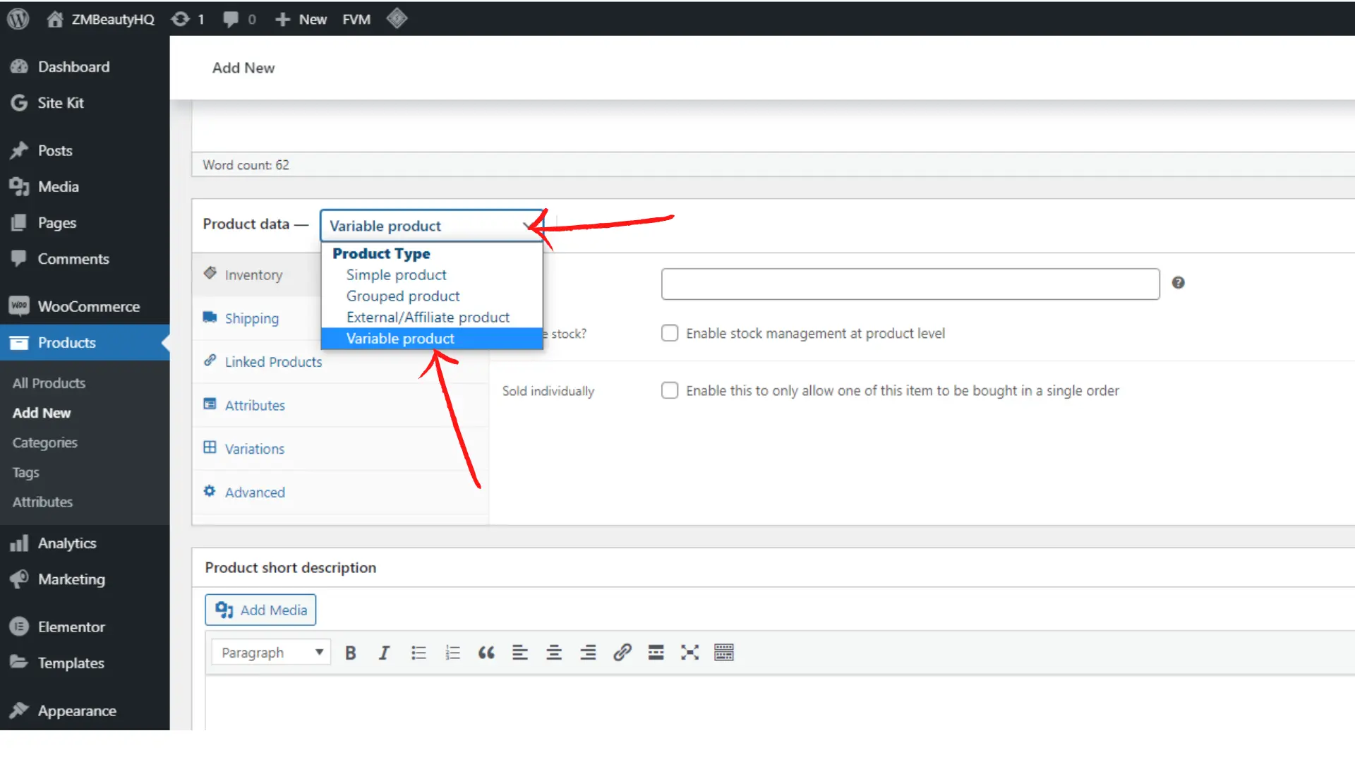 Penukaran jenis data barangan kepada mod variable untuk langkah Cara Buat Variasi Produk Di WordPress.