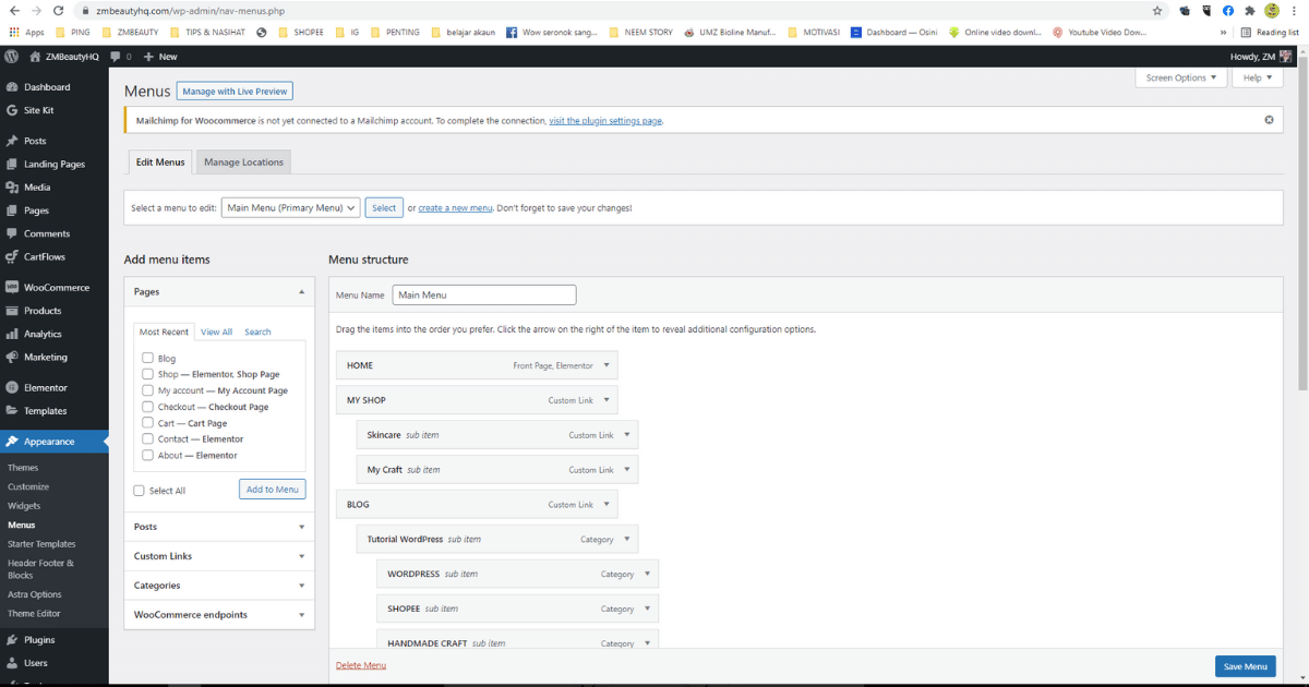 cara mudah membuat sub menu di wordpress 20213