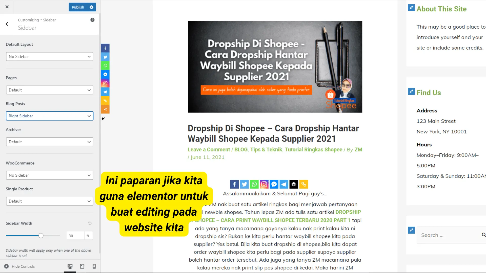 Pintu masuk utama sistem penyuntingan visual untuk langkah 3 Langkah Mudah Pasang Side Bar Di WordPress.