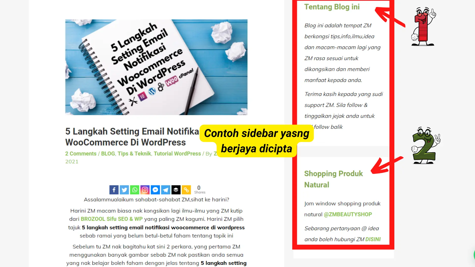 Langkah mengedit butiran kandungan teks maklumat dalam 3 Langkah Mudah Pasang Side Bar Di WordPress.