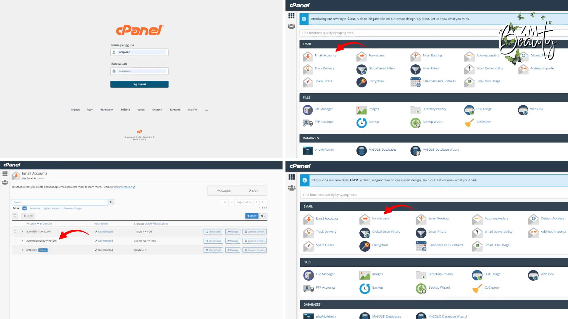 Langkah membina akaun emel perniagaan rasmi di cPanel bagi Cara Setting Email Notifikasi Woocommerce.