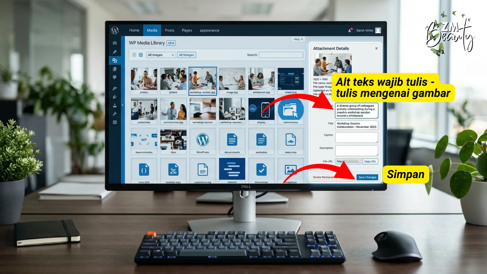 Konfigurasi pengisian teks alternatif dan tajuk imej di WordPress dalam Format Saiz Gambar Blog WordPress.
