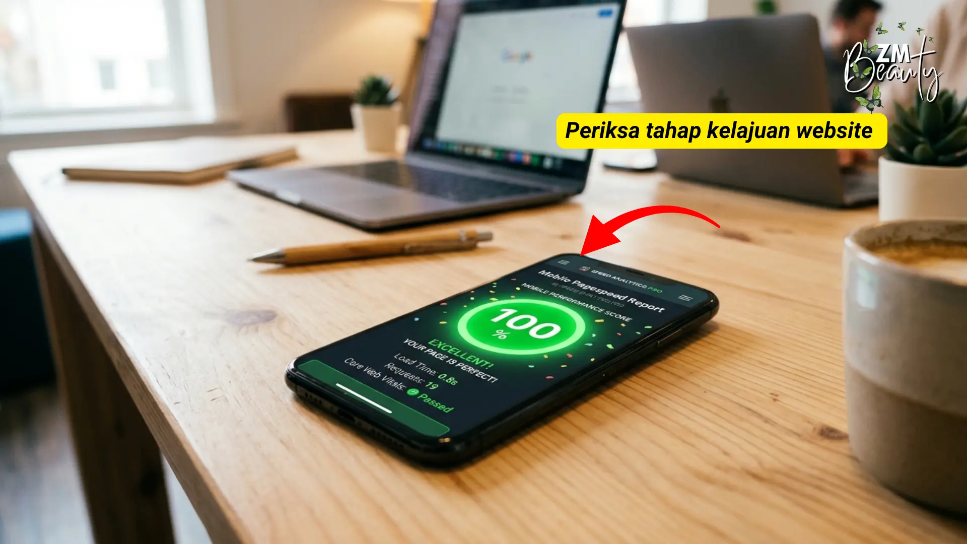 Paparan bukti skor kelajuan internet tanda hijau selepas mengikut aturan Format Saiz Gambar Blog WordPress.