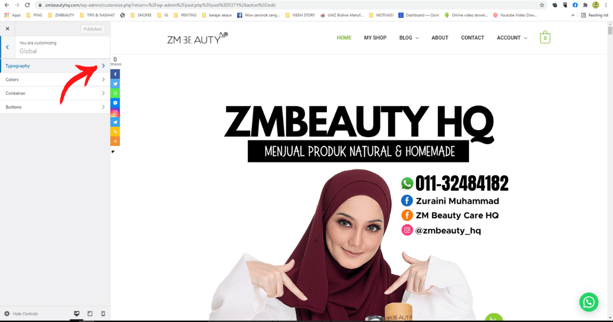 tutorial cara mudah menukar font dan saiz font di wordpress4