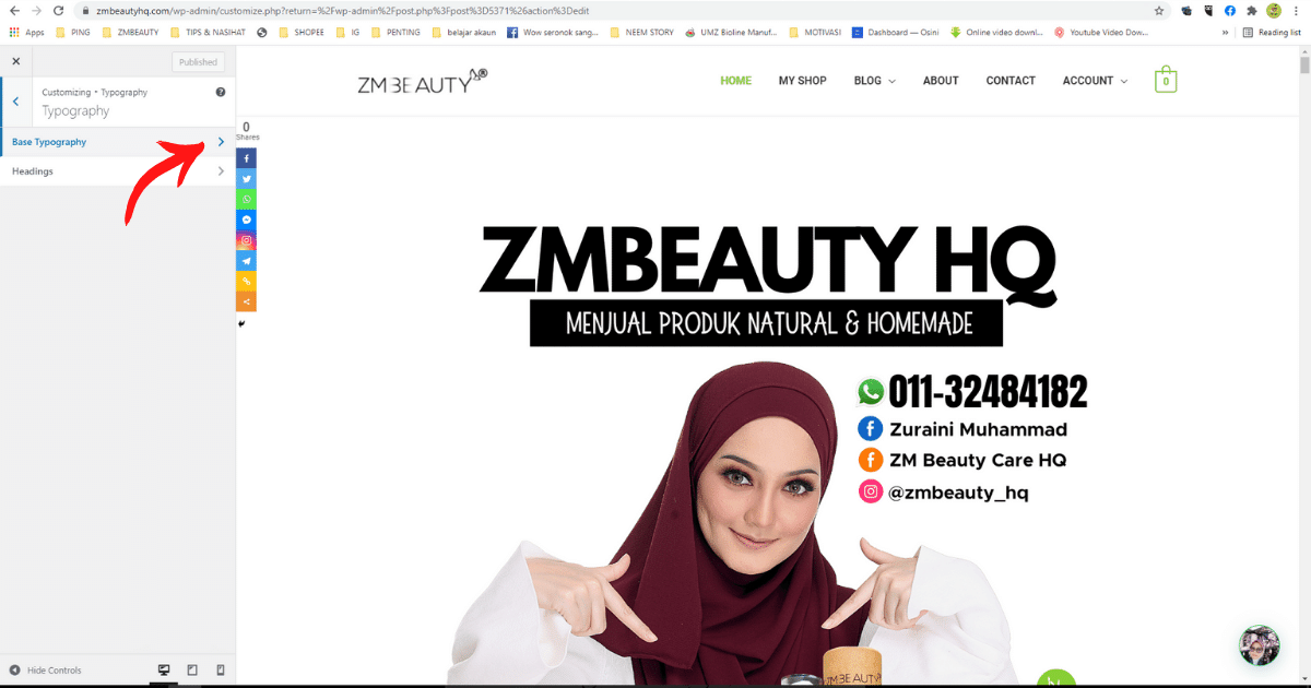 tutorial cara mudah menukar font dan saiz font di wordpress5