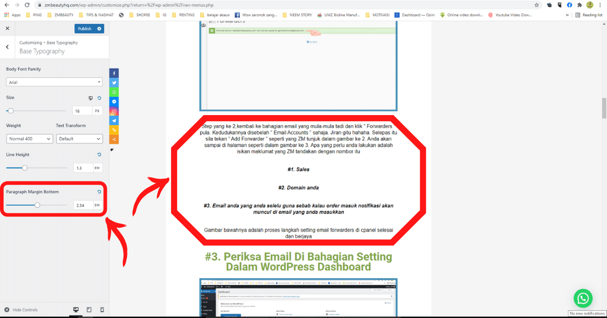 tutorial cara mudah menukar font dan saiz font di wordpress6