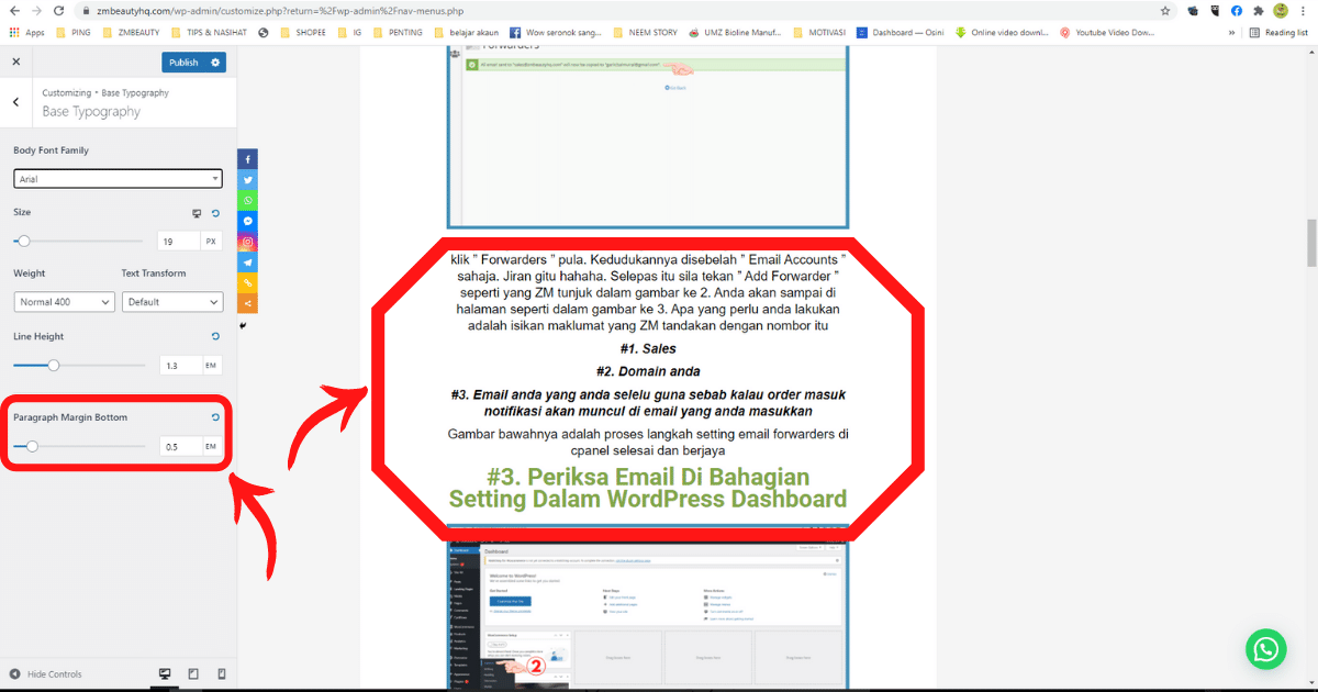 tutorial cara mudah menukar font dan saiz font di wordpress7