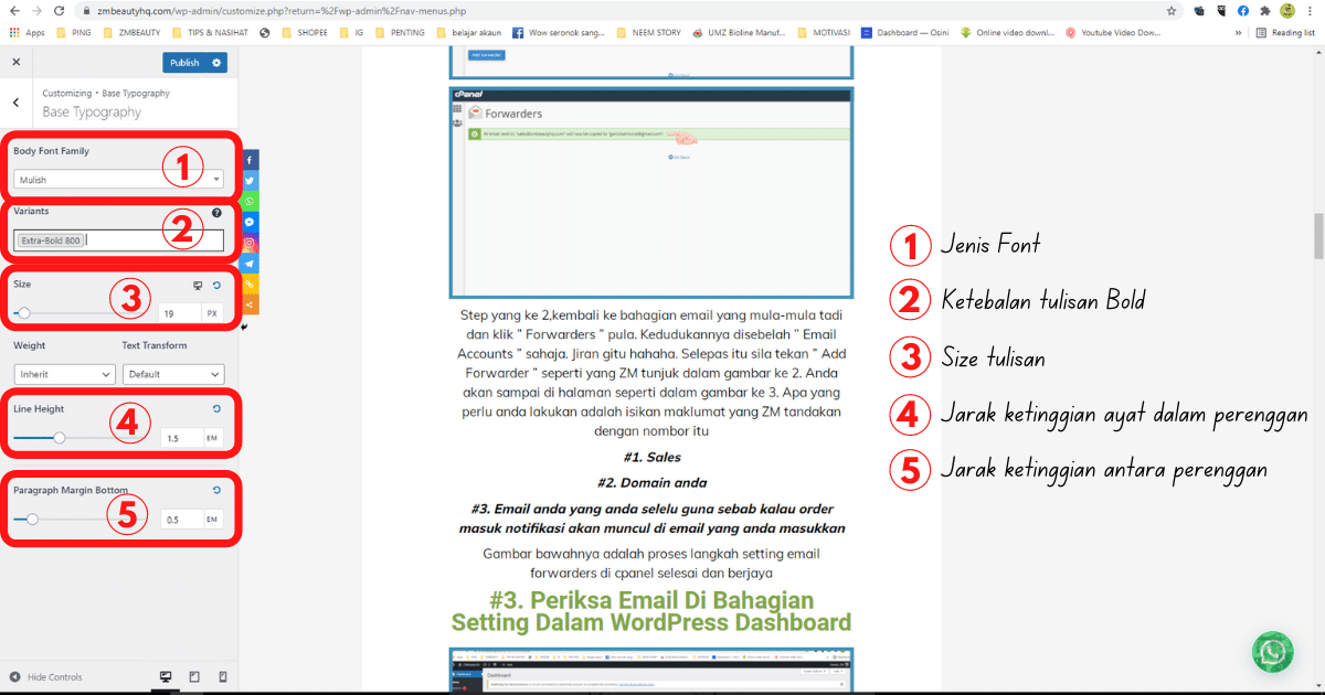 tutorial cara mudah menukar font dan saiz font di wordpress8