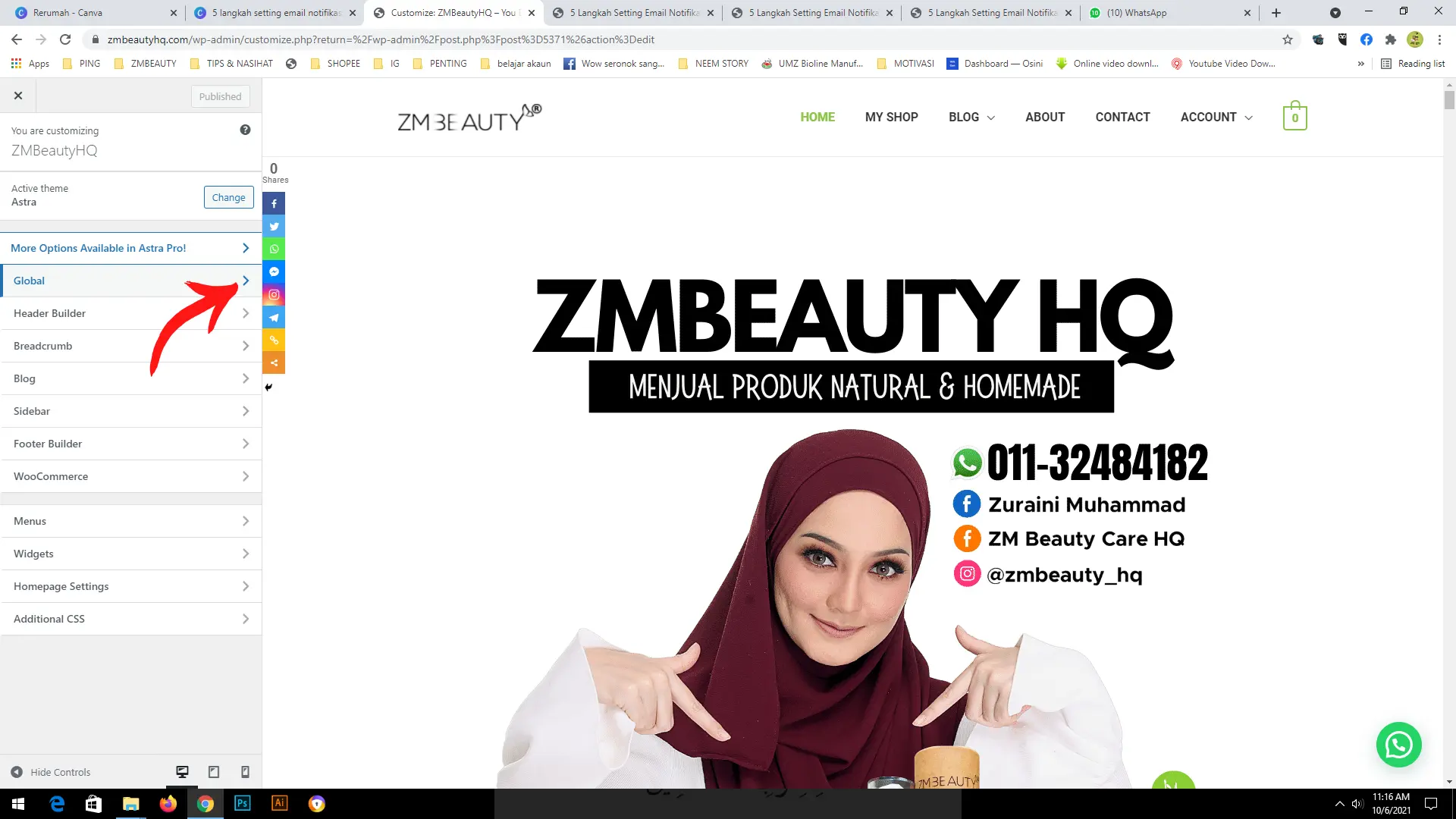 Pintu masuk utama sistem penyuntingan visual untuk langkah Tutorial Cara Mudah Menukar Font Di WordPress.