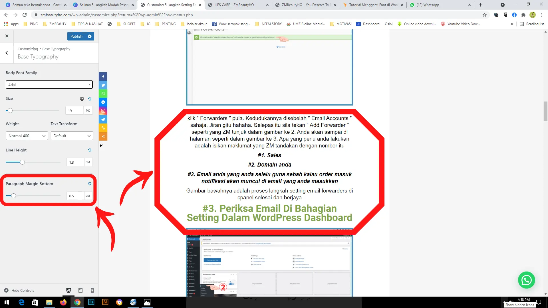 Langkah masuk ke dalam folder tetapan tulisan dalam Tutorial Cara Mudah Menukar Font Di WordPress.