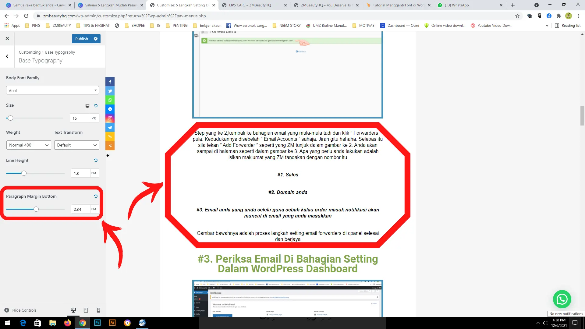 Langkah masuk ke dalam folder tetapan tulisan dalam Tutorial Cara Mudah Menukar Font Di WordPress.