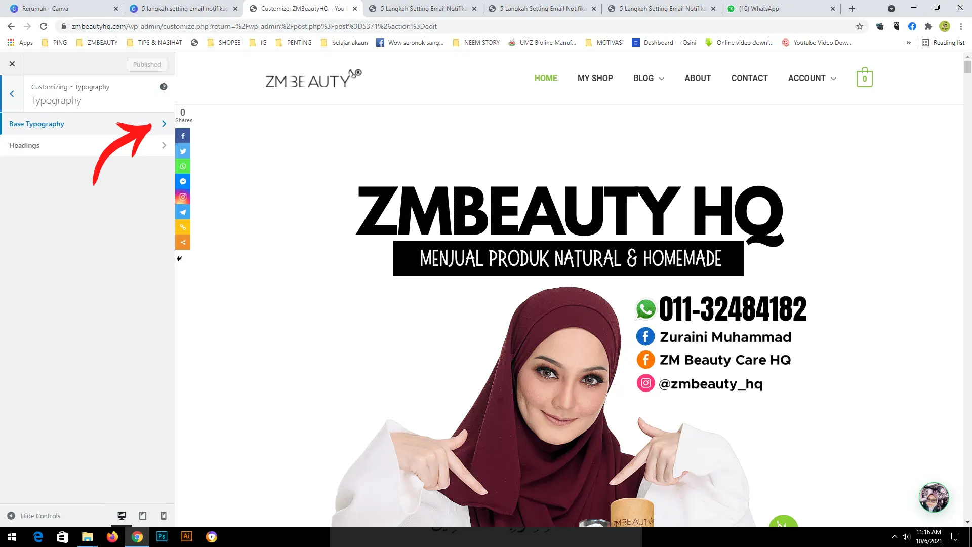 Pembukaan pilihan menu global pelayan bagi panduan Tutorial Cara Mudah Menukar Font Di WordPress.