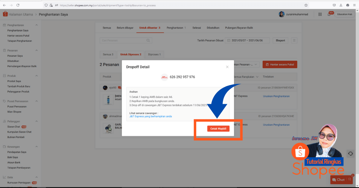 tutorial ringkas cara nak print slip pos consignment note shopee 20216