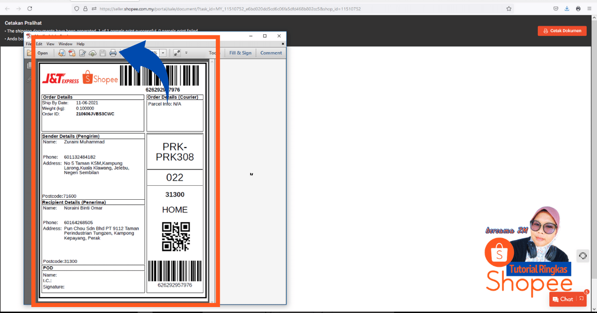 tutorial ringkas cara nak print slip pos consignment note shopee 20217
