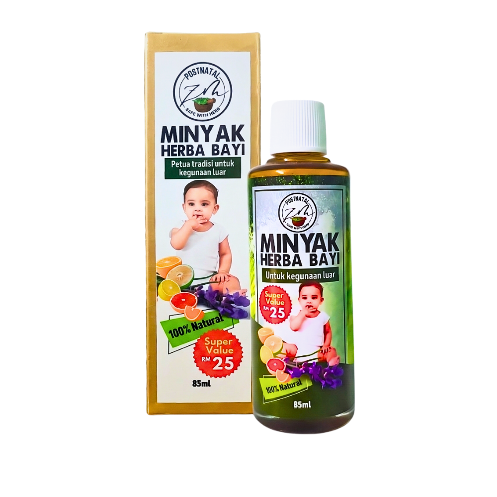 Botol dan kotak Minyak Herba Bayi ZMBeauty 85ml petua tradisi