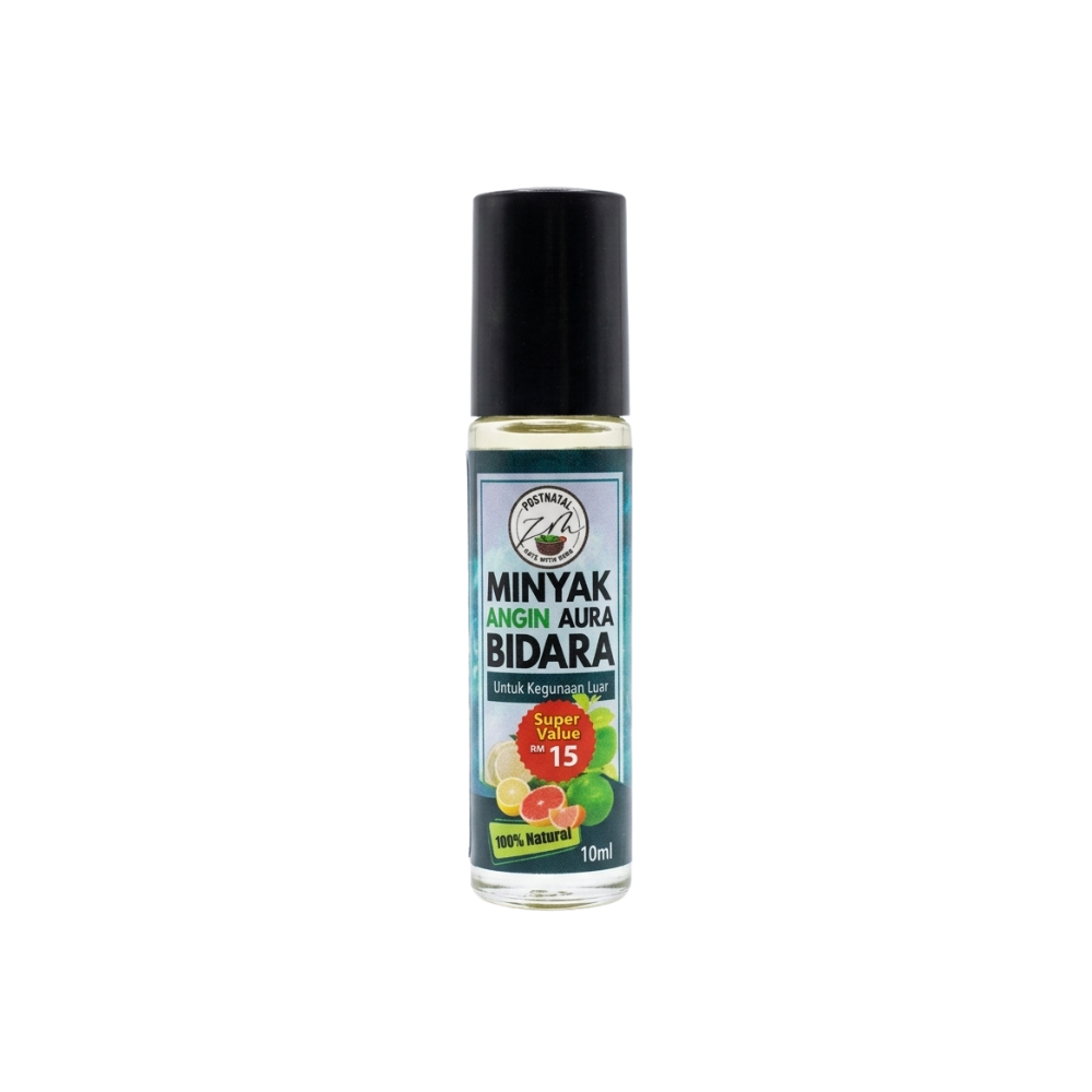 Botol roll-on Minyak Angin Aura Bidara ZMBeauty dengan label hijau yang segar