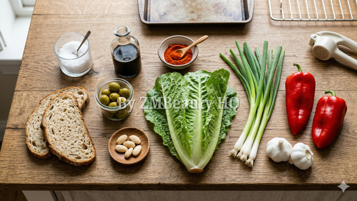 Bahan-bahan segar untuk membuat salad sepanyol yang berkualiti.