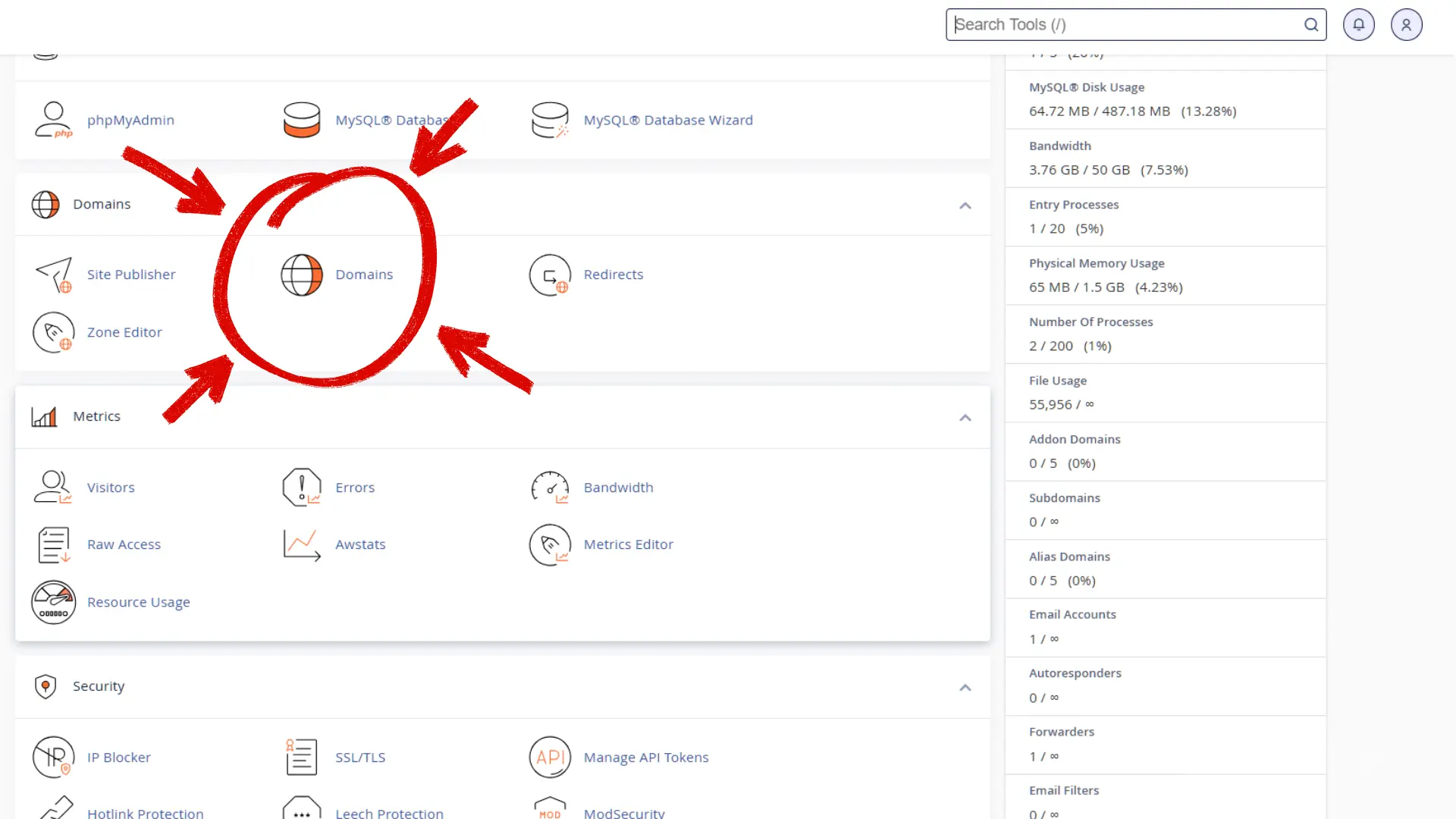 Cara masuk ke dalam menu direktori pengurusan untuk langkah cara addon domain NetKL.