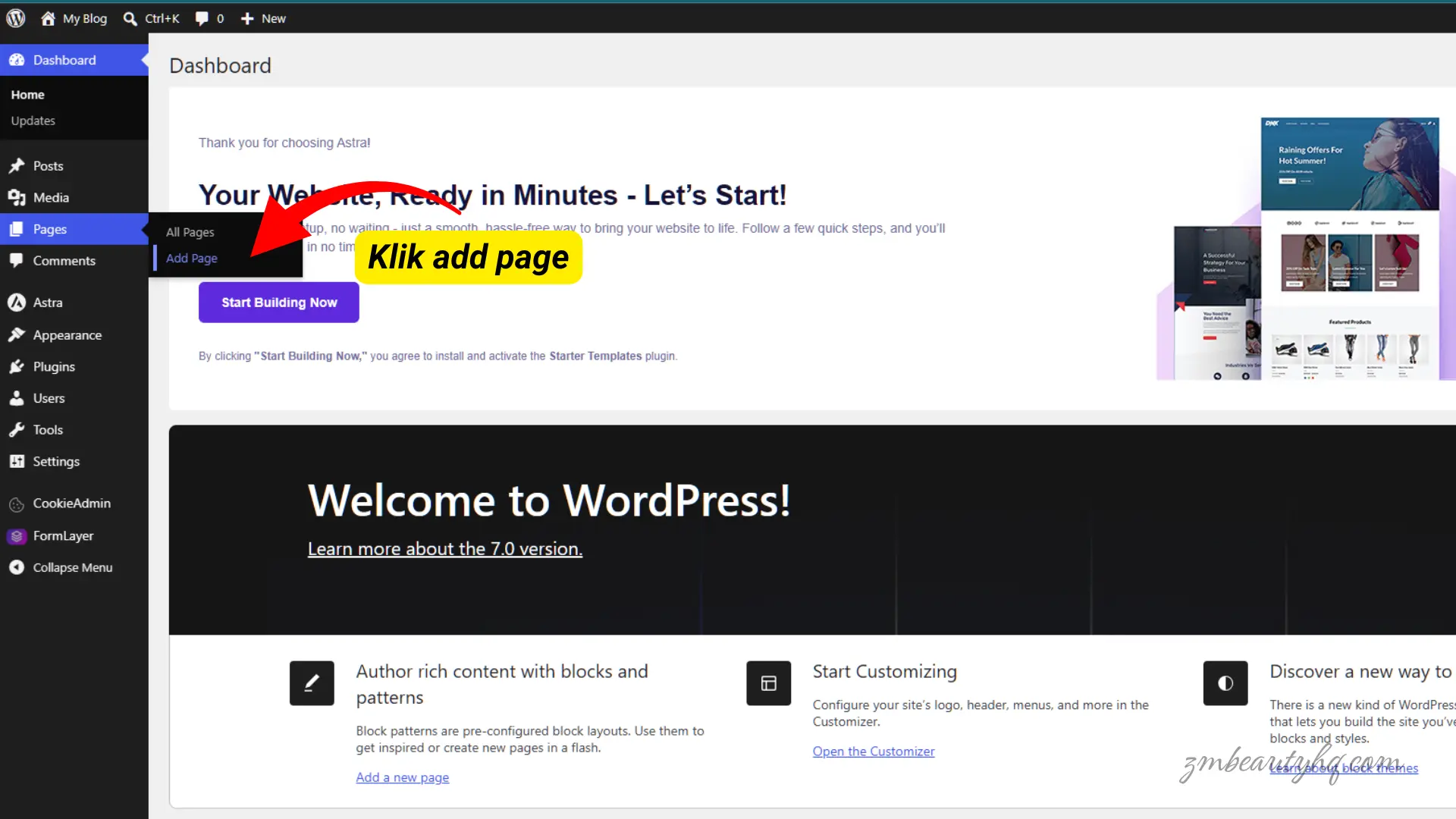 Langkah pembukaan ruang kerja halaman statik baharu untuk proses Cara Bina Halaman About Us WordPress NetKL.