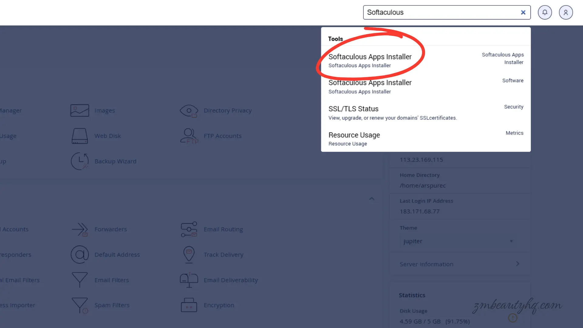 Pintu masuk utama sistem pengurusan pelayan hos untuk langkah cara install WordPress NetKL usahawan.
