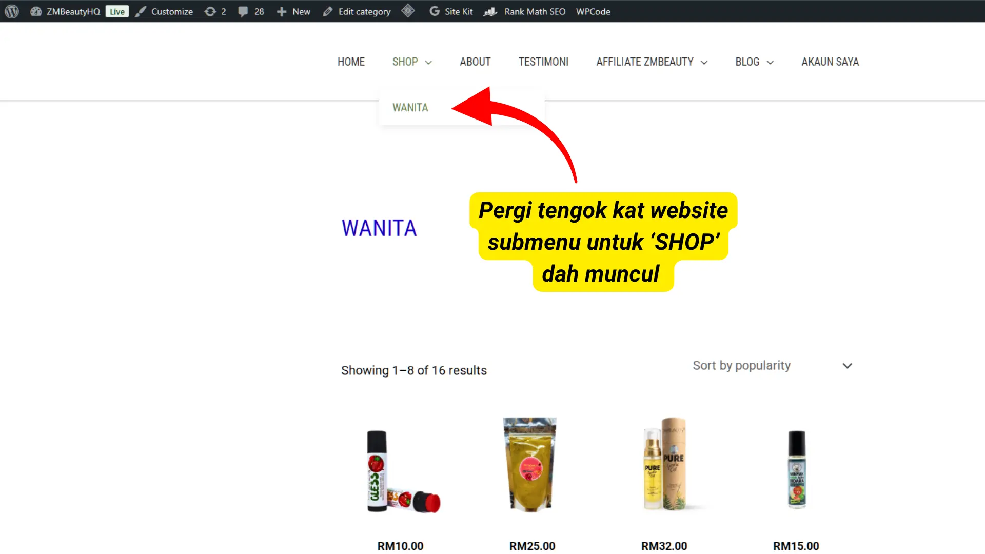 • Submenu Berjaya dibina di website melalui Cara Mudah Membuat Sub Menu Di WordPress.