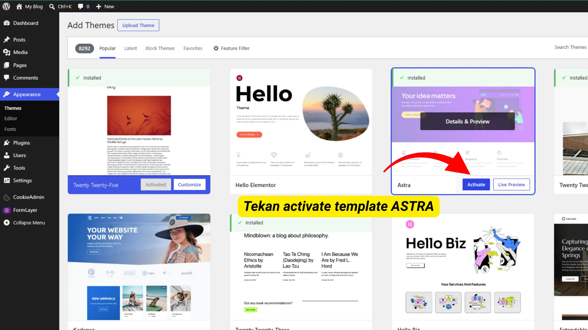 Paparan direktori gudang template percuma untuk tutorial Cara Tukar Tema WordPress NetKL.