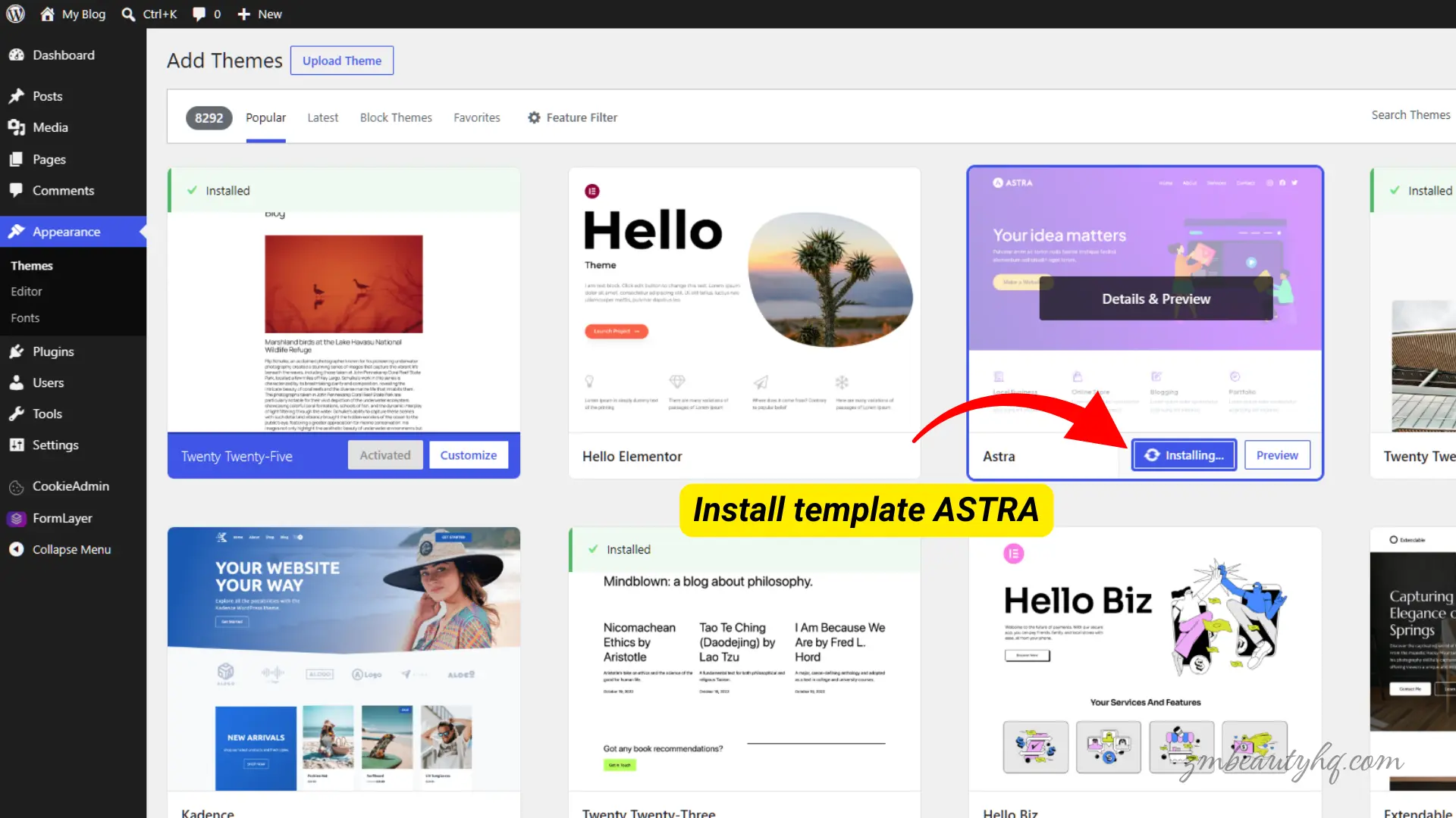 Paparan direktori gudang template percuma untuk tutorial Cara Tukar Tema WordPress NetKL.