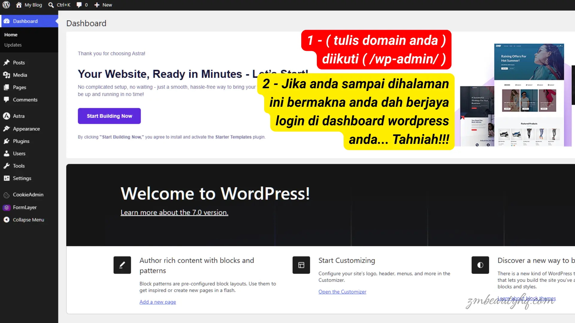 Pintu masuk utama dashboard kawalan pentadbir untuk langkah Cara Tukar Tema WordPress NetKL.