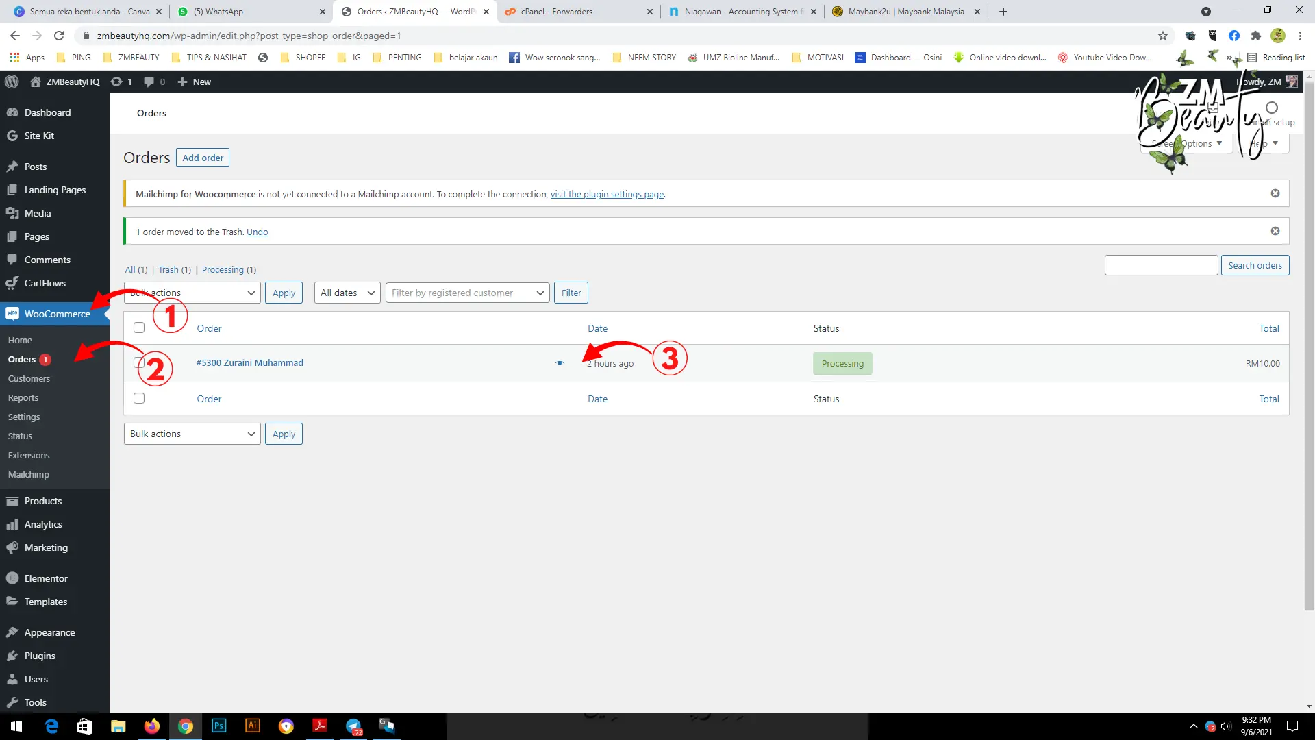 Langkah mengakses butiran borang pesanan pelanggan dalam Cara Update Tracking Number WooCommerce.