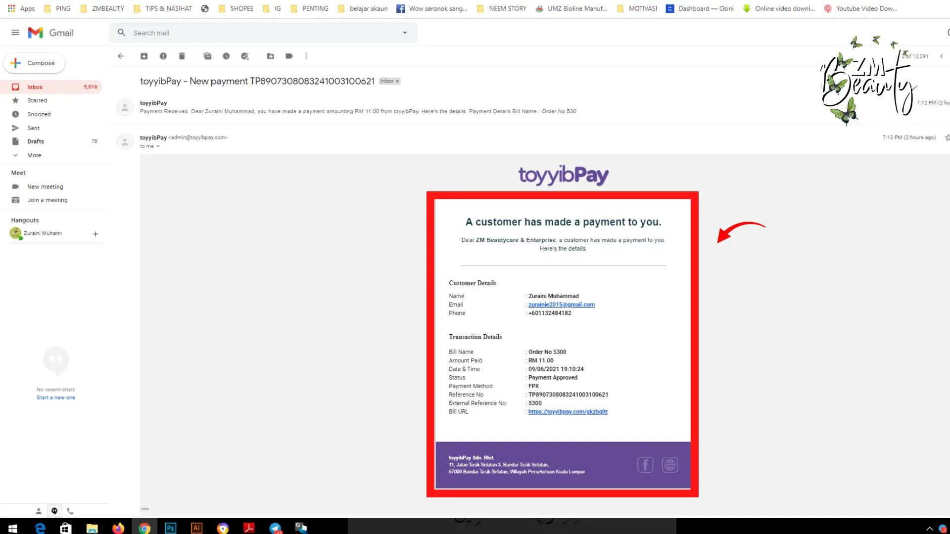 Pengesahan notifikasi gerbang pembayaran masuk untuk fasa awal Cara Update Tracking Number WooCommerce.