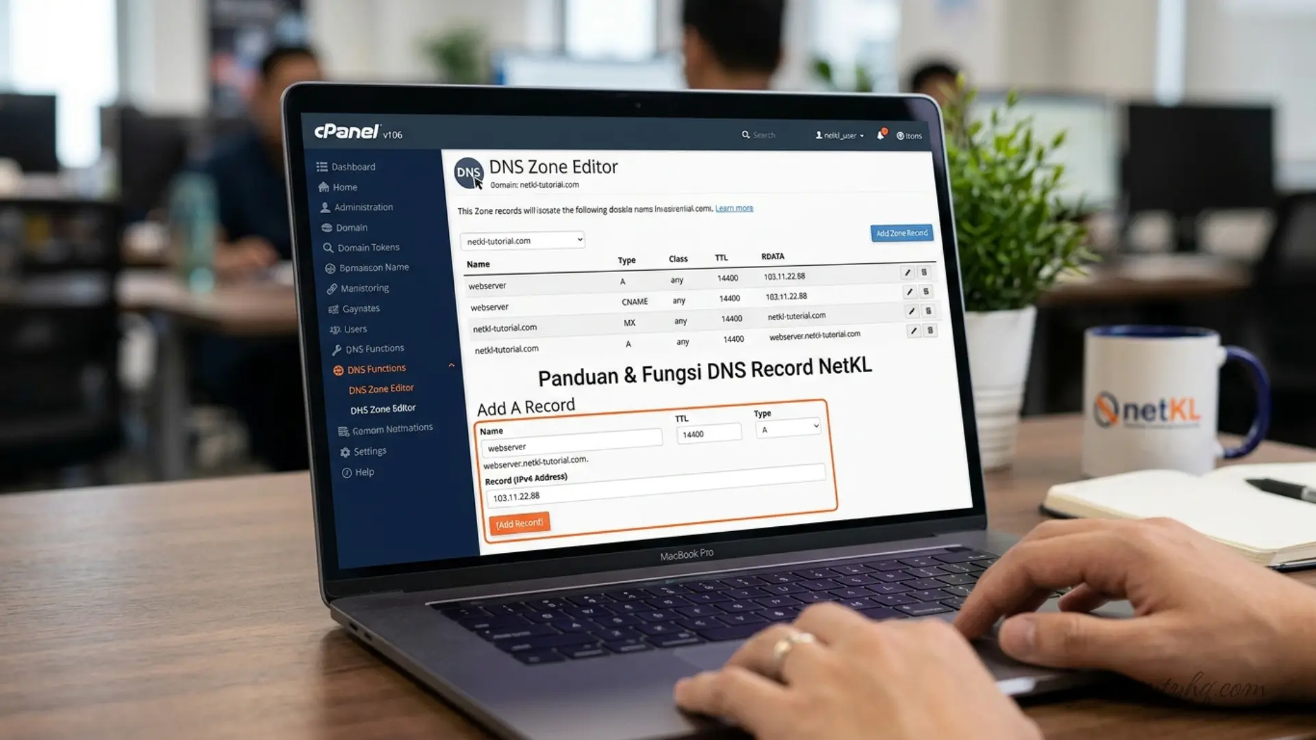 Pemasangan kod keselamatan SPF dan DKIM dalam ruangan sistem fungsi DNS record NetKL