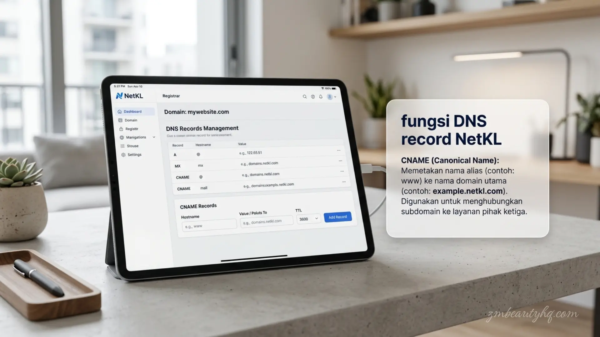 Langkah memasukkan baris nama samaran CNAME untuk panduan tutorial fungsi DNS record NetKL.