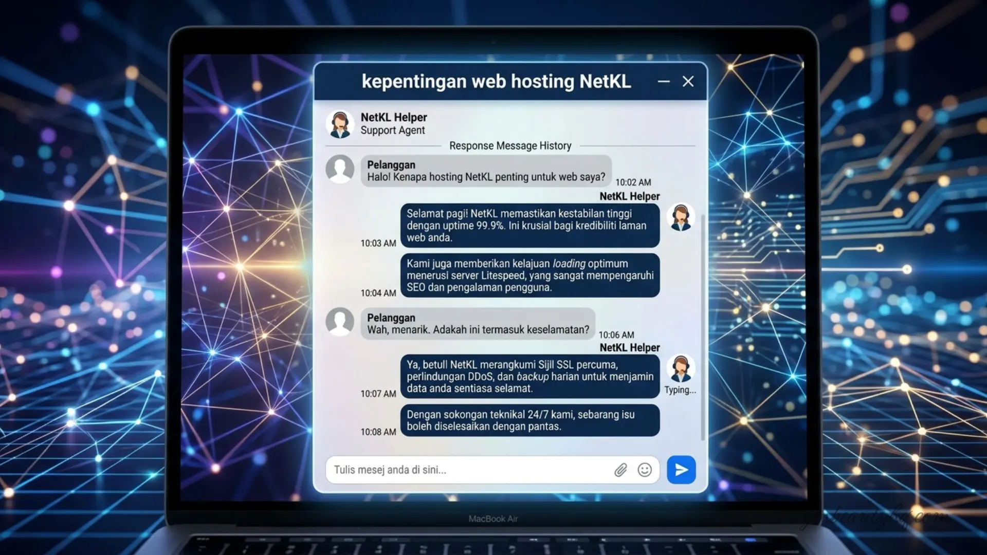 Khidmat bantuan jurutera sistem tempatan dalam Bahasa Melayu yang membuktikan kepentingan web hosting NetKL.