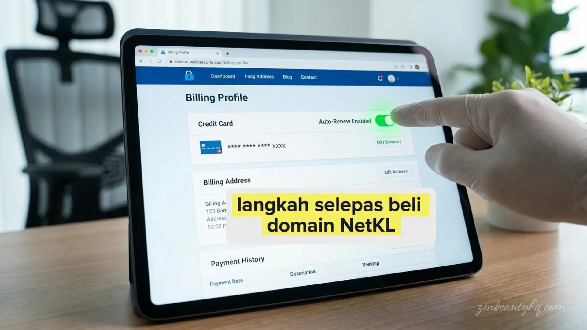 Tetapan fungsi butang pembaharuan tahunan kontrak dalam sistem akaun pelanggan untuk panduan langkah selepas beli domain NetKL.