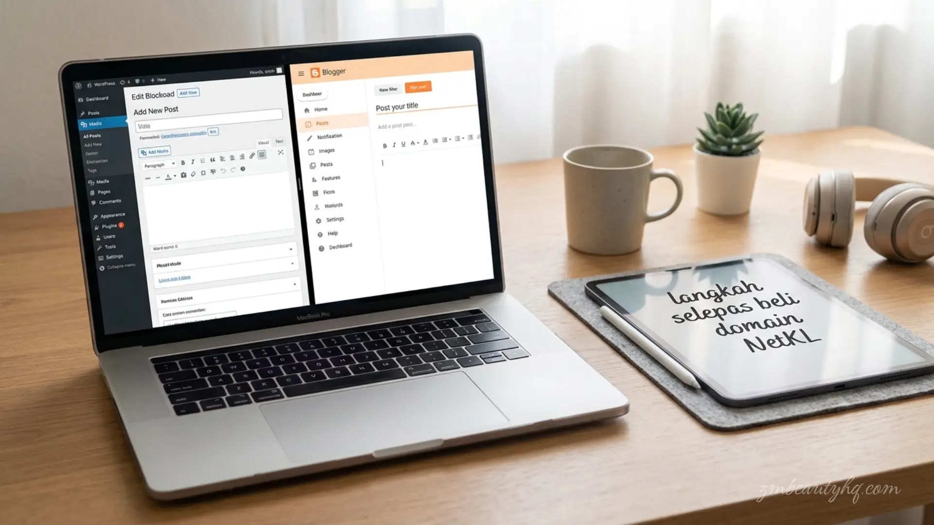 Pilihan penyesuaian platform sama ada menggunakan WordPress atau Blogger bagi siri langkah selepas beli domain NetKL.