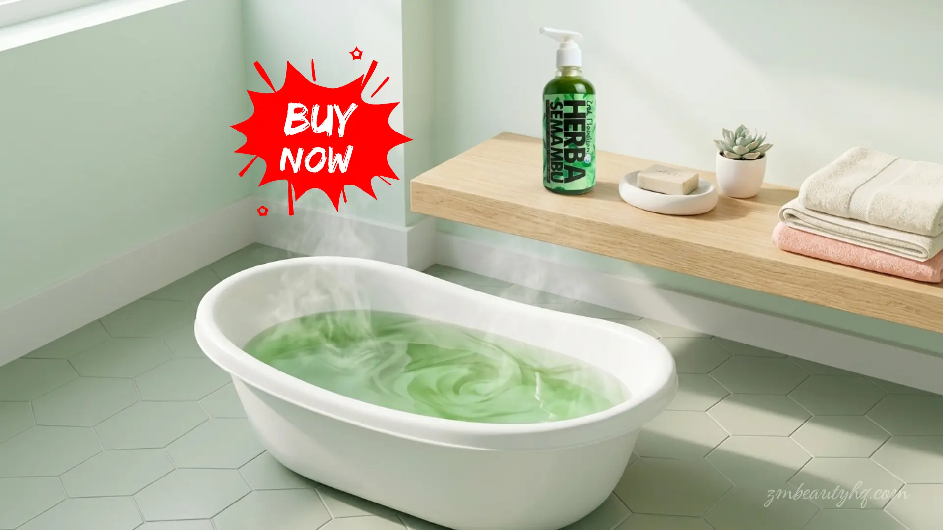 Penggunaan air mandian yang dicampurkan dengan sabun mandian semambu herba tradisional untuk memberikan kesegaran serta mengurangkan rasa merenyam pada badan anak kecil.