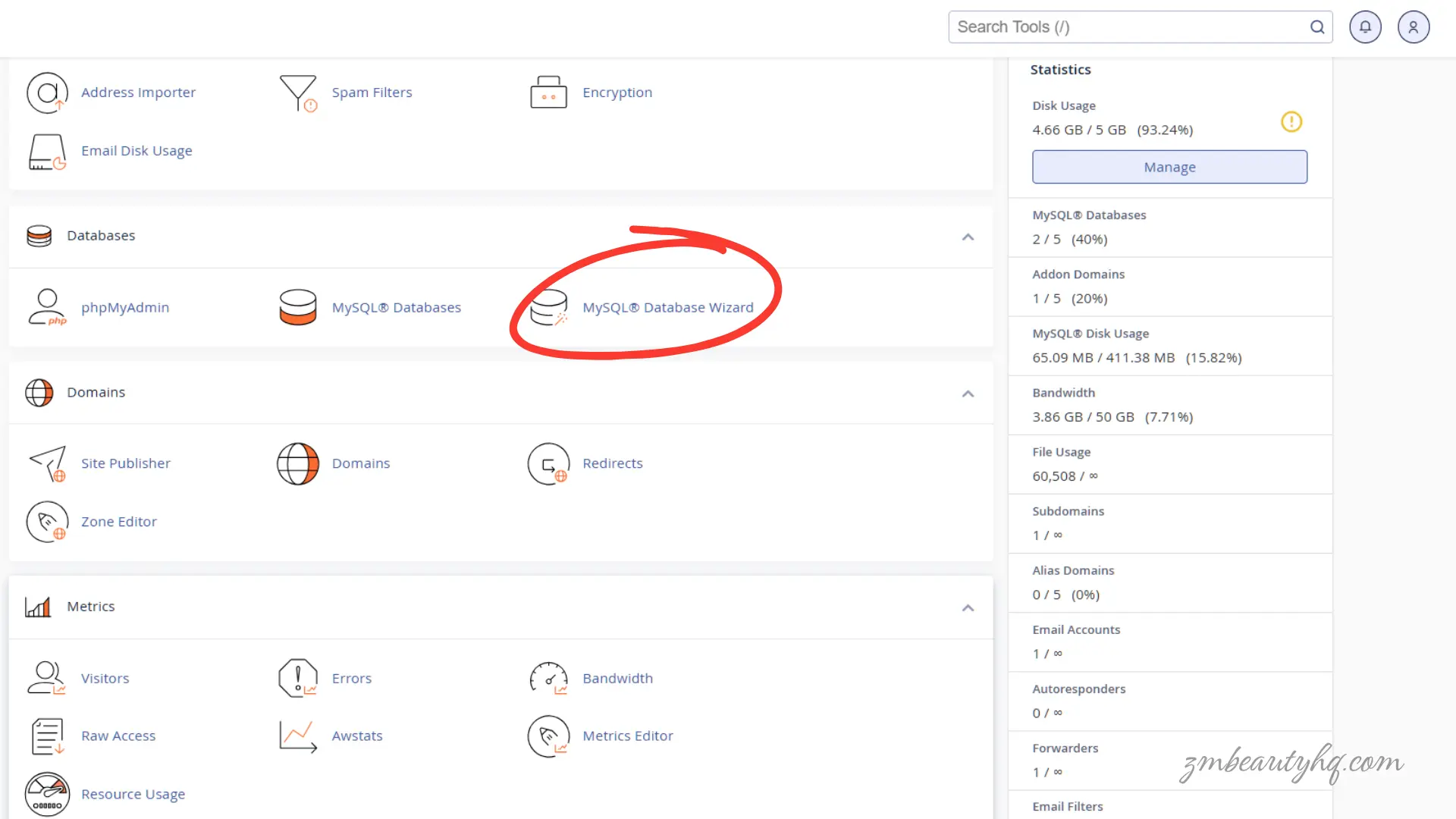 Semakan spesifikasi kuota pelayan bagi mengesan punca masalah Softaculous tiada di cPanel usahawan.